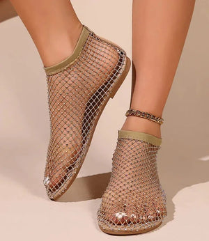Rhinestone Fishnet Ballerina Flats