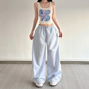 Baby Blue Gingham Wide-Leg Pants