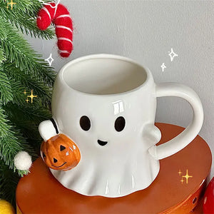 Ghost with Pumpkin Ceramic Mug