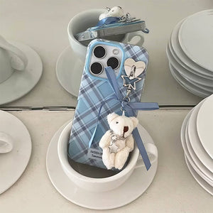 Plaid Bear Charm iPhone Case