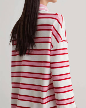 Raspberry Ice Cream Stripe Oversized Polo