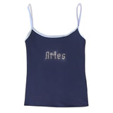 Aries Zodiac Sign Y2K Rhinestone Top
