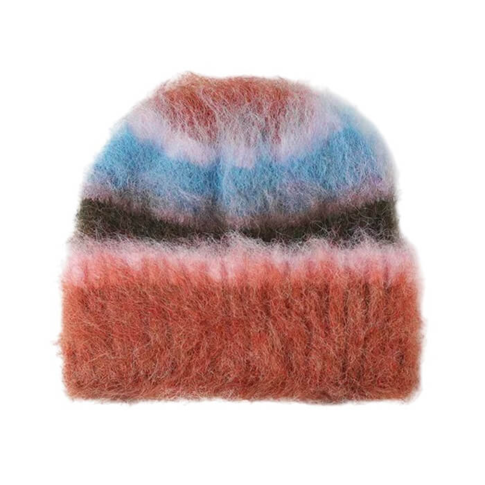 90s Fuzzy Striped Knit Beanie