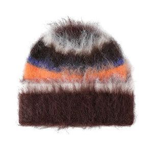 90s Fuzzy Striped Knit Beanie