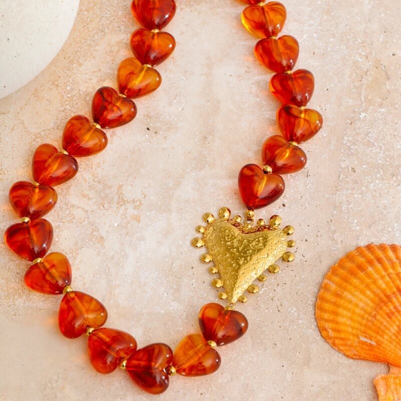 Amber Heart Beaded Necklace