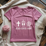 Jesus, Coffee and Yarn Lady V-neck