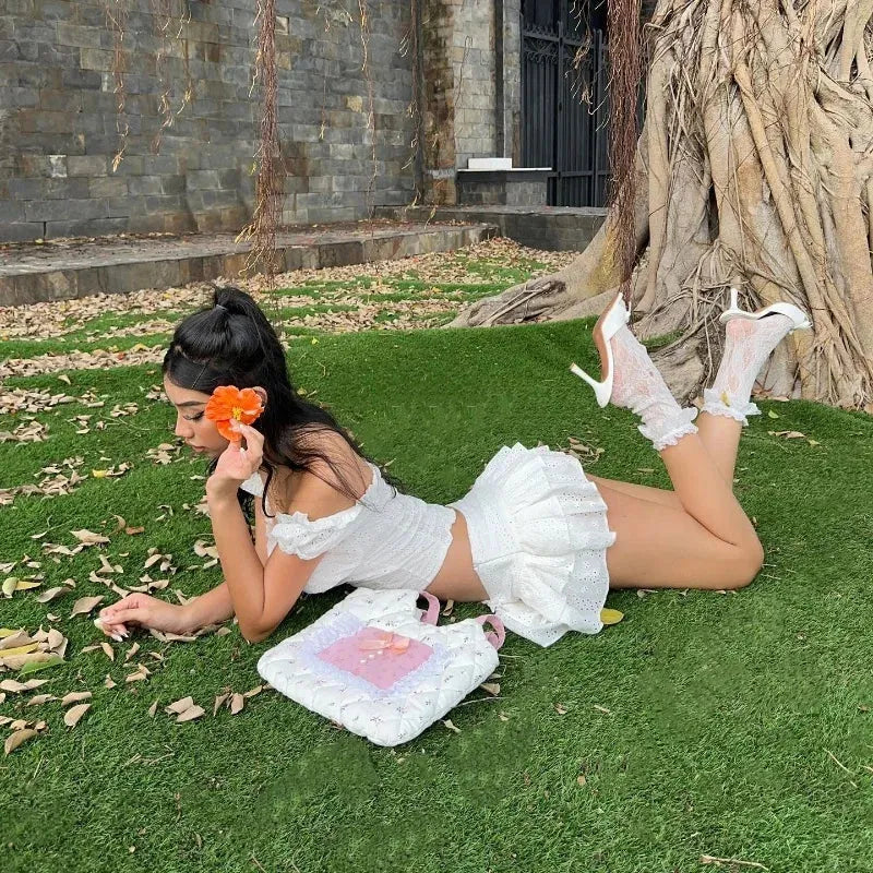 Coquette Broderie Anglaise Top & Mini Skirt Two Piece Set