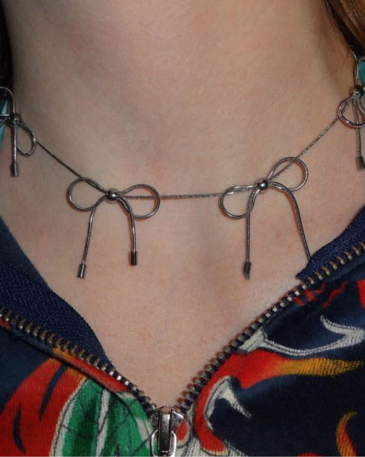 Coquette Aesthetic Silver Bows Choker