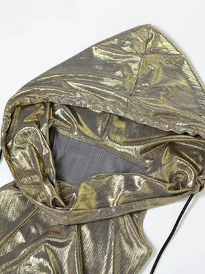 Cyberpunk Metallic Hooded Midi Dress