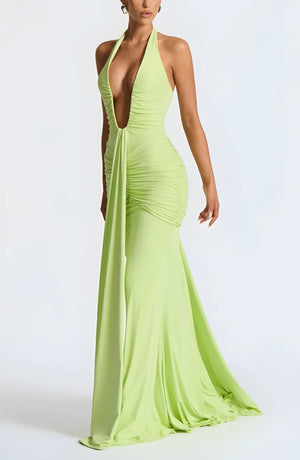 Deep Plunge Ruched Maxi Dress
