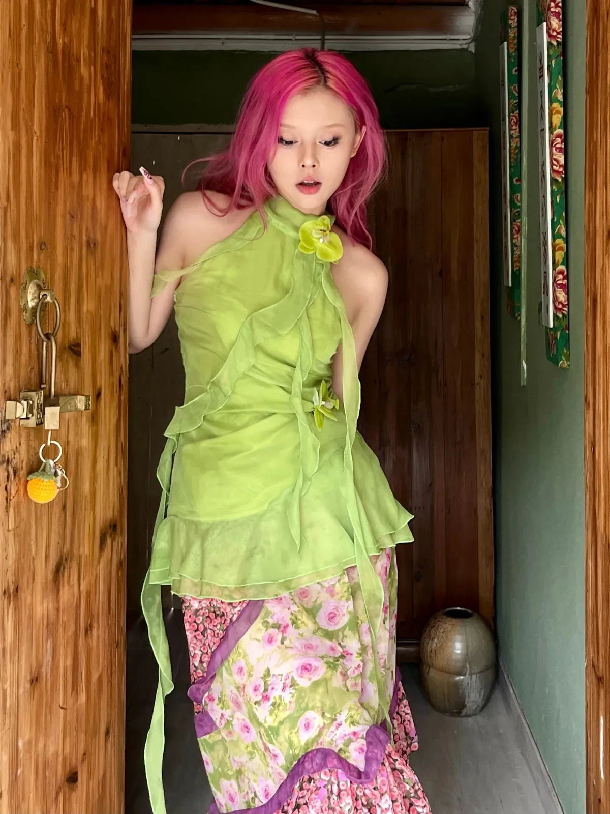 Fairycore Floral Ruffled Top