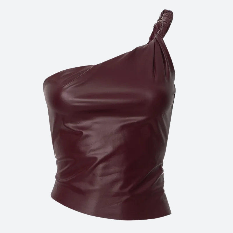 Faux Leather One Shoulder Top
