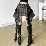 Grunge Plaid Asymmetric Mini Skirt