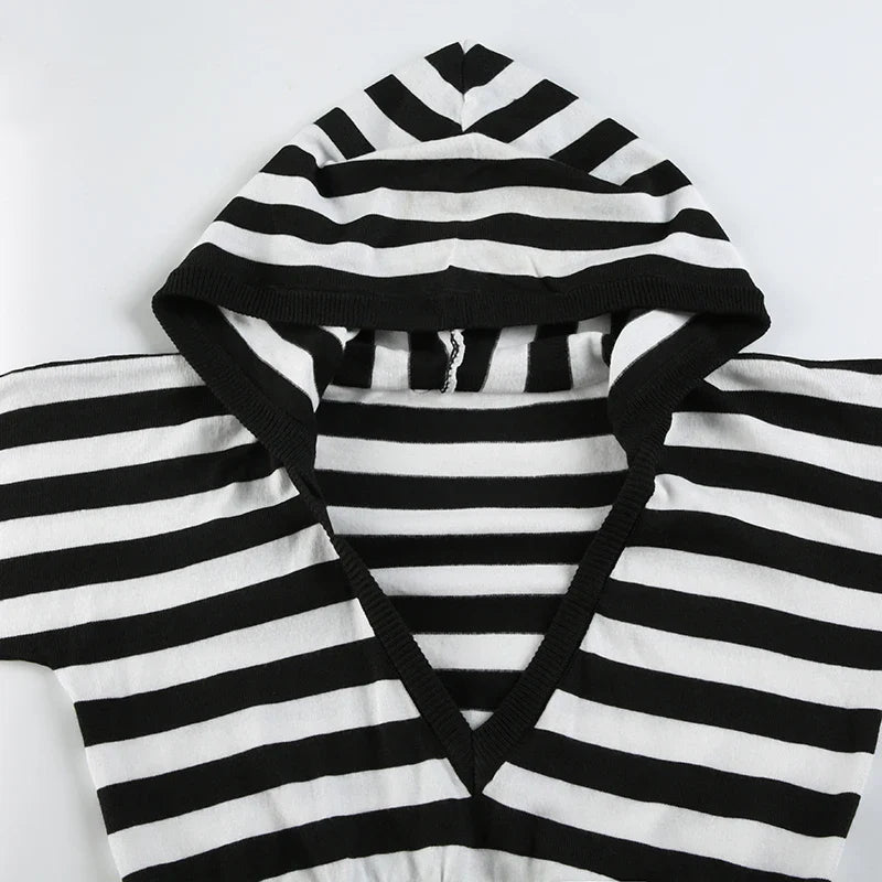 Grunge Striped Hooded Crop Top