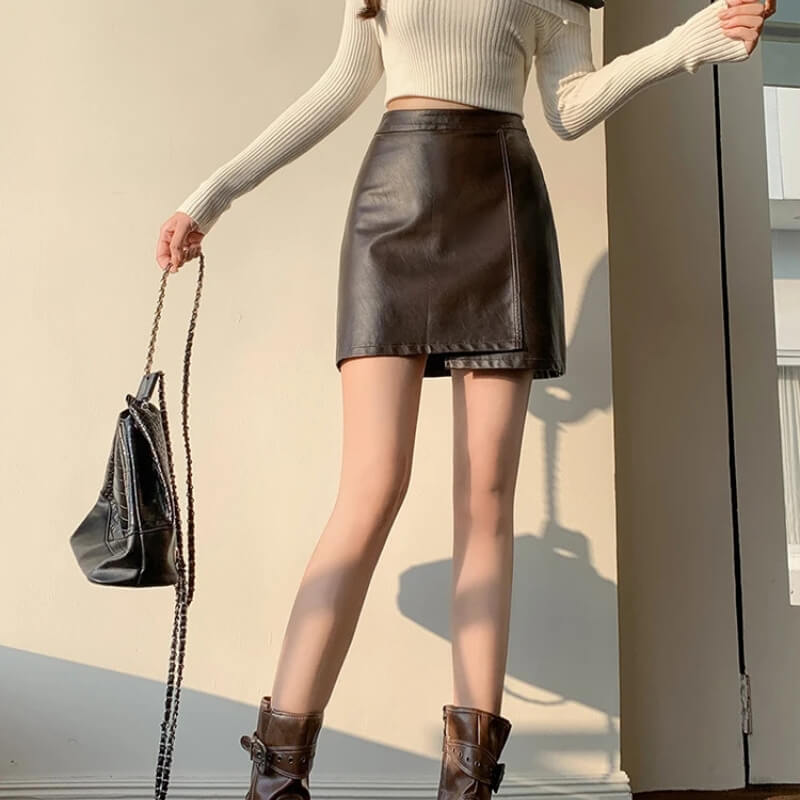 Light Academia Faux Leather Mini Skirt