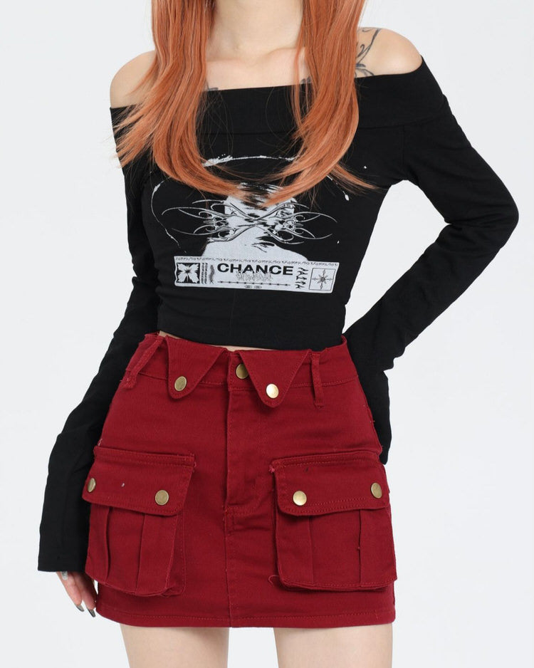 Wine Red Zip Front Mini Skirt