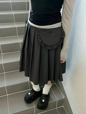 Pleated Pocket Midi Skirt