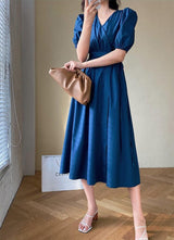 Puff Sleeve Wrap Midi Dress