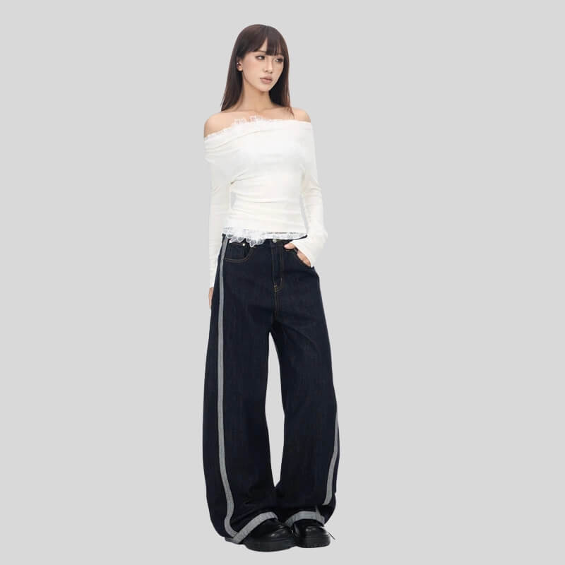 Side Stripe Wide Jeans