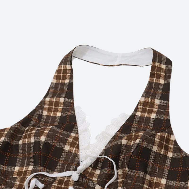 Vintage Plaid Halter Neck Top