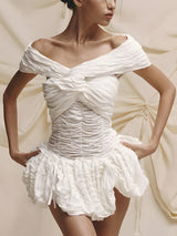 Wrinkled Off Shoulder Mini Dress