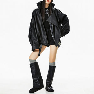 Model Off Duty Buckle Leather Jacket