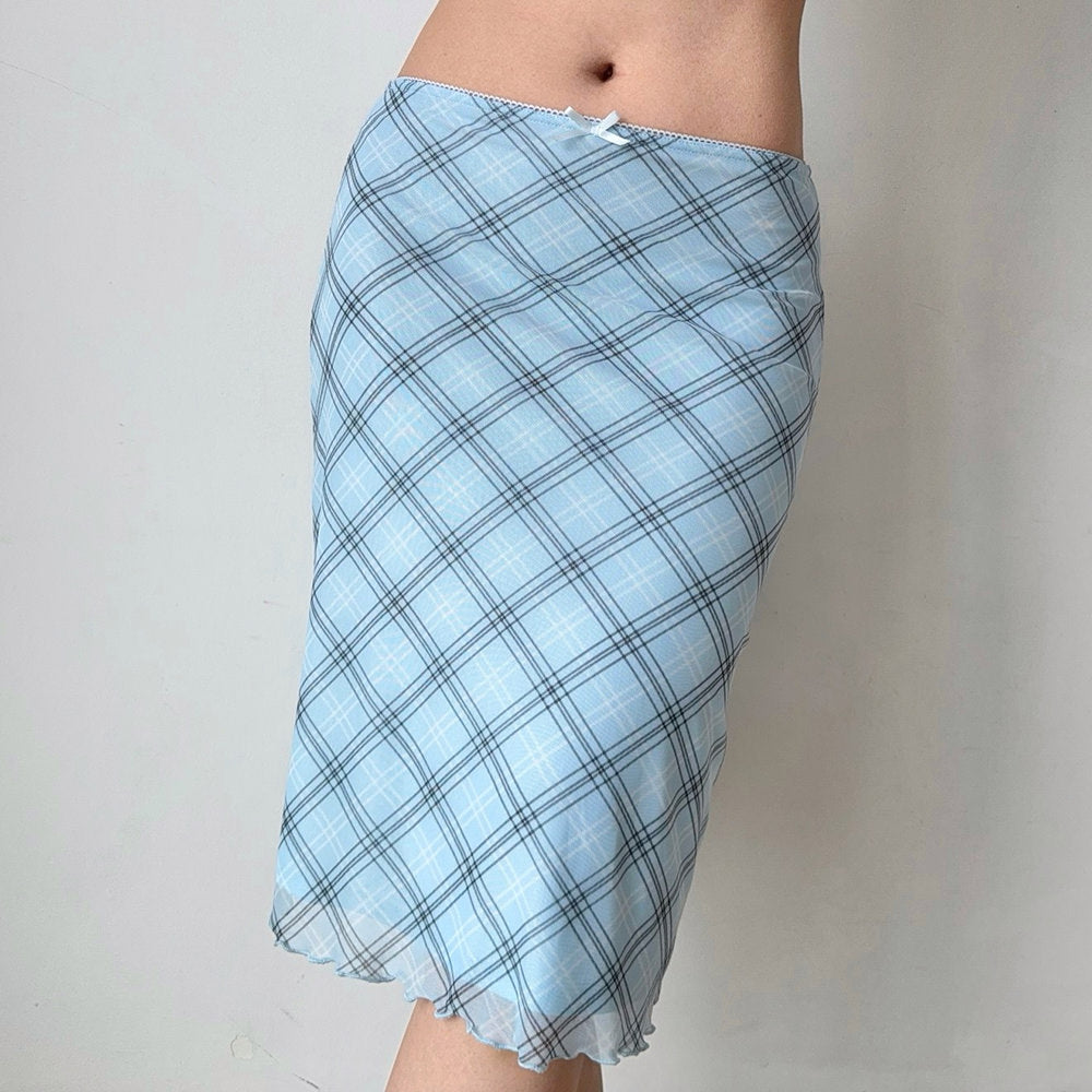 Baby Blue Plaid Midi Skirt