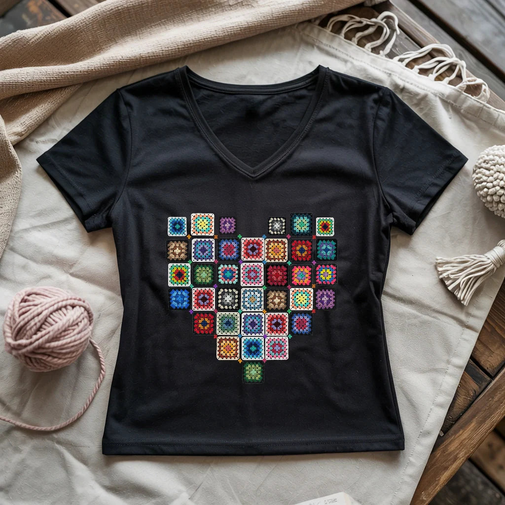 Granny Squares Heart Lady V-neck