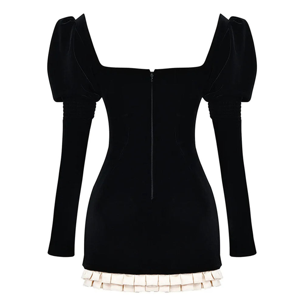 French Maid Ruched Velvet Mini Dress