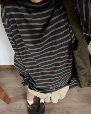 Brown & Blue Striped Long Sleeve T-Shirt