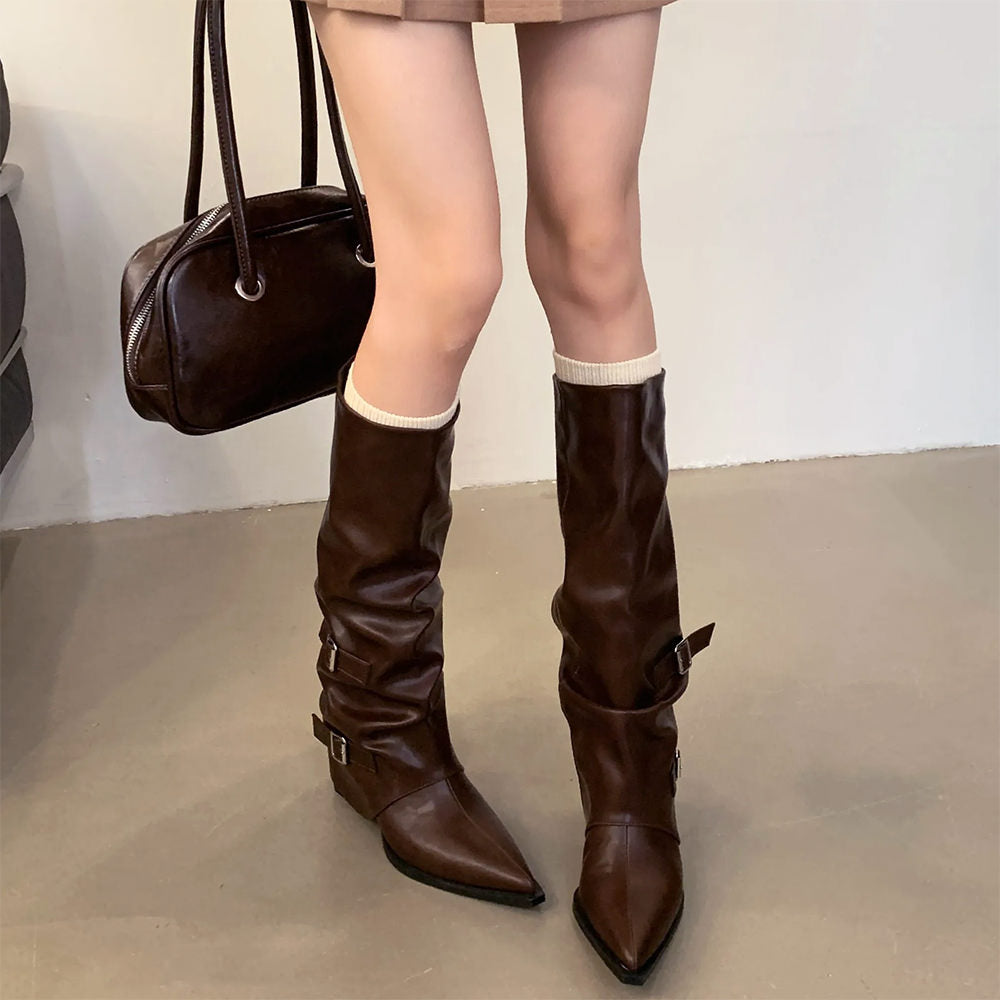 Korean Style Slouch Buckle Boots
