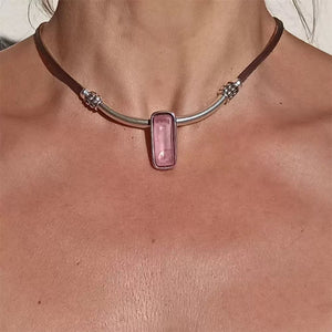 Bubblegum Pink Rectangle Pendant Choker