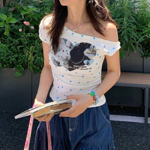 Bunny Polka Dot One-Shoulder Top
