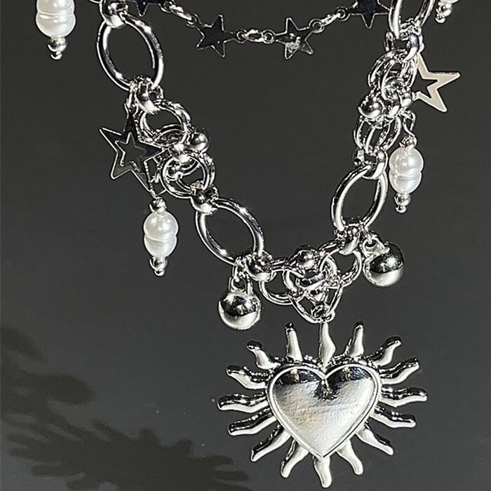 Burning Heart Grunge Chain Necklace