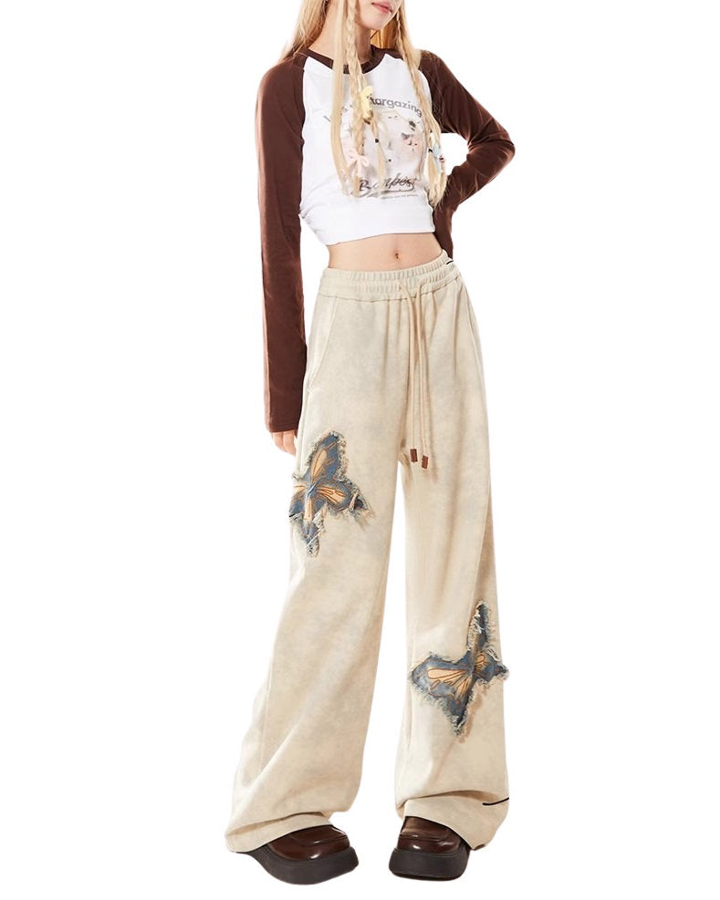 Butterfly Patch Wide-Leg Pants