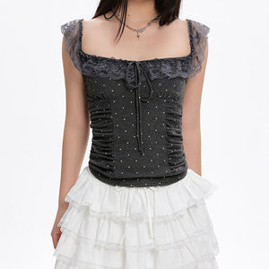 Coquette Polka Dot Ruched Top