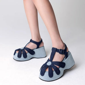 Daisy Denim Platform Sandals