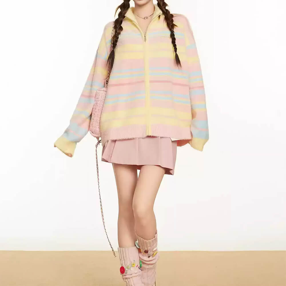 Danish Pastel Striped Zip-Up Jumper