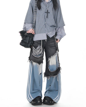 Distressed Double Effect Layered Jeans
