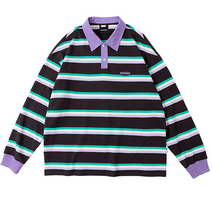 Grape & Mint Stripe Rugby Polo Shirt