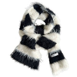 Grunge Aesthetic Fuzzy Striped Scarf
