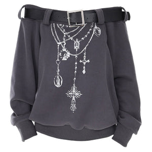 Grunge Aesthetic Off-Shoulder Sweatshirt