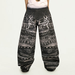 Grunge Chain Print Wide Pants