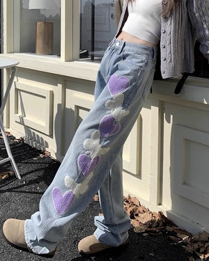 Sweet Attitude Heart Patch Wide-Leg Jeans