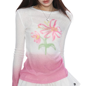 Indie Flower Gradient Knit Top