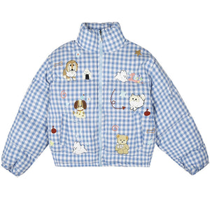 Korean Aesthetic Checker Puffer Jacket