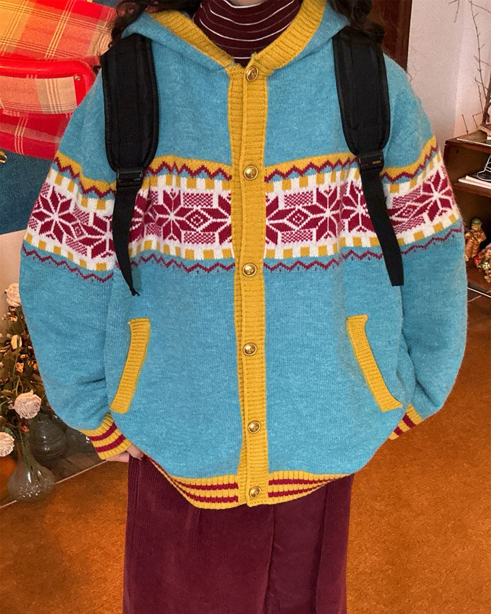 Lemon Chalet Pattern Cardigan
