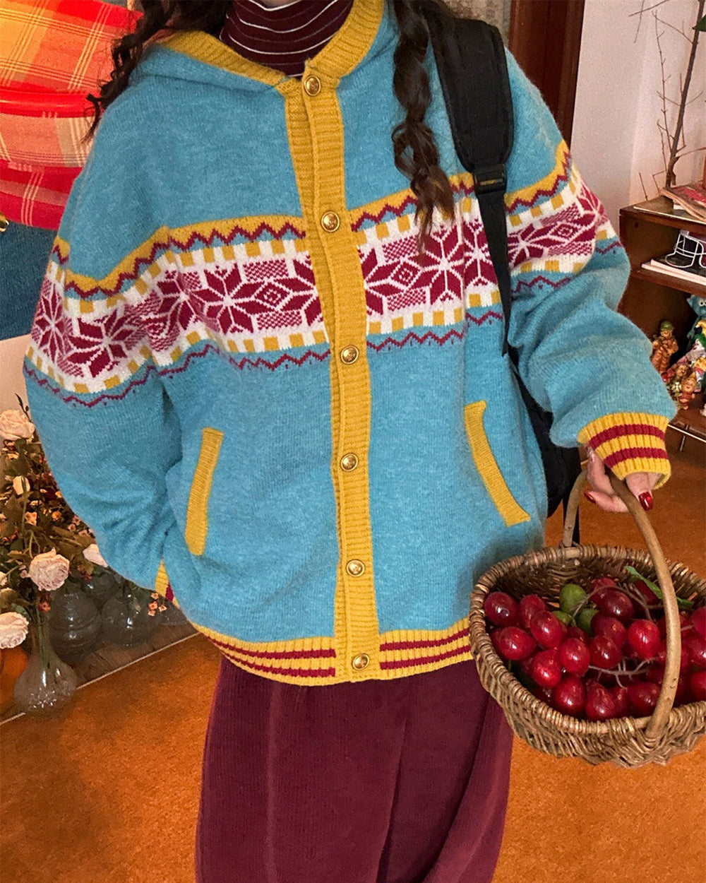 Lemon Chalet Pattern Cardigan