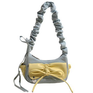 Pastel Bow Ruched Shoulder Bag