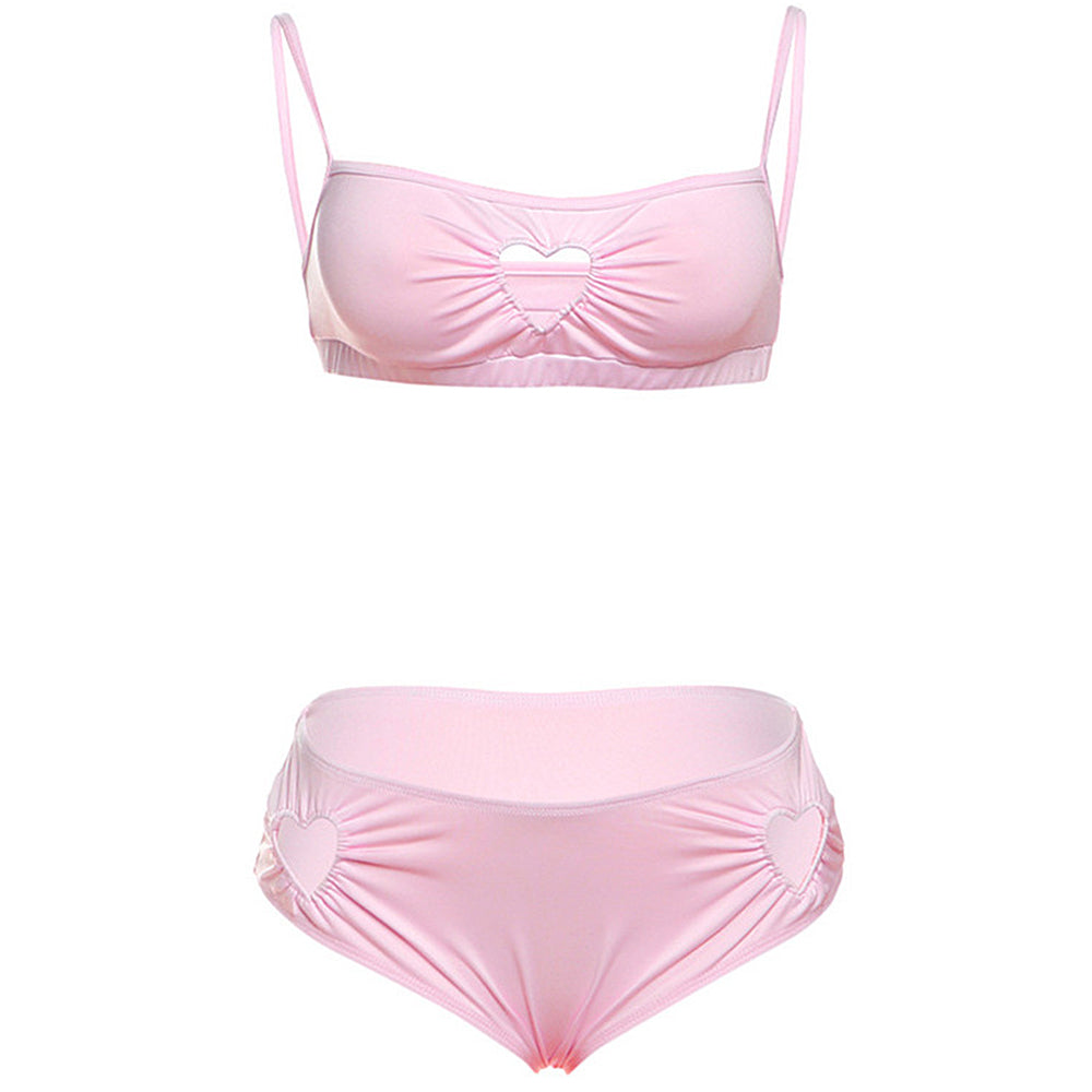 Pink Heart Cutout Lingerie Set